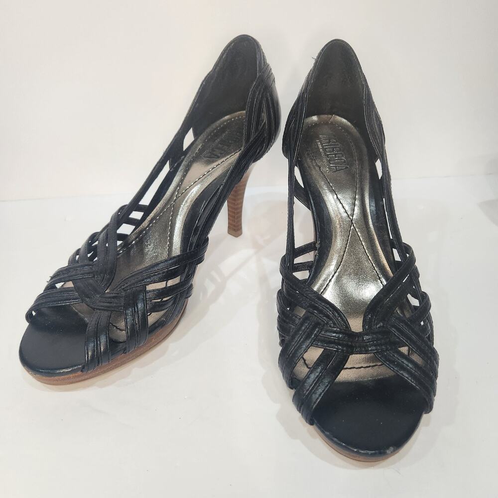 Vintage Tribeca Black Leather Strappy Heels Women's Size 8
